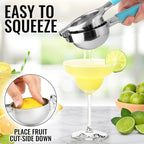 Zulay Kitchen Lemon Squeezer Stainless Steel with Premium Heavy Duty Solid Metal Squeezer Bowl and Food Grade Silicone Handles - Large Manual Citrus Press Juicer and Lime Squeezer (Blue)