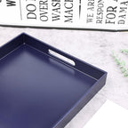 Navy Blue Serving Tray for Coffee Table, Rectangular Plastic Decorative Tray with Handles for Entertaining, Outdoor Patio, Living Room, Ottoman, Bathroom Counter, 11.8”*15.7”*1.6”