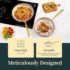 ROYDX Titanium Ceramic Nonstick Fry Pan Set 8", 10" and 12" Frying Pan Skillet Set with Glass Lids-Non Toxic, PTFE & PFOA Free - Oven Dishwasher Safe & Compatible with All Stovetops-Pine Green