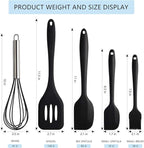 NileHome 4 Pack Silicone Spatula and Whisk Kitchen Utensils with Silicone Brush Heat Resistant BPA-free Rubber Spatula for Scraping, Baking, Cooking, Mixing-Black