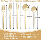 NOCCUR 20-Piece Gold Silverware Set for 4 - Stainless Steel Gold Flatware Set Include Knives, Spoons and Forks - Mirror Polished for Home/Party/Thanksgiving