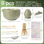 Matcha Whisk Set, 8-Piece Ceramic Japanese Matcha Bowl & Accessories Kit for Traditional Tea Ceremony, Home Use & Gifts(Green)