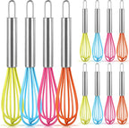 Baderke 12 Pcs 6 Inch Mini Whisks Bulk with Stainless Steel Handles Small Silicone Kitchen Whisks Non Stick Tiny Balloon Wire Whisk for Mixing Stirring Baking Cooking Party Favor Gift (Bright Color)