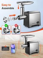 KEENSTAR 3000W Max Heavy Duty Electric Meat Grinder with Sausage Stuffer Maker & Kubbe Kit, Food Grinder with Blade & 3 Plates, Stainless Steel Meat Mincer Machine for Home Kitchen Use