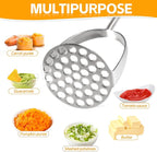 Mashed Potatoe Masher Stainless Steel - Heavy Duty Potato Masher, Professional Integrated Masher for Avocado, Potatoes, Beans, Meat, Vegetables