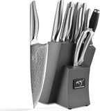 NANFANG BROTHERS® 10 Pieces Damascus Kitchen Knife Set, High Carbon Stainless Steel Damascus Steel Chef Knife Set, Stainless Steel Ergonomic Handle for Chef, with Built-in Sharpening Rod NF