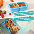 2 Cup Silicone Freezer Tray Ice Cubes with Lids and Date Mark for Storing Lasagna Leftovers Sauces Portioned Meals and More, Silicone Soup Freezer Molds for Meal Prepping 2 Pack Aqua