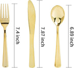 WDF300 Pieces Gold Plastic Silverware - Heavy Duty Disposable Cutlery Set Plastic Gold Silverware Set Includes 100 Forks, 100 Spoons, 100 Knives for Party/Thanksgiving