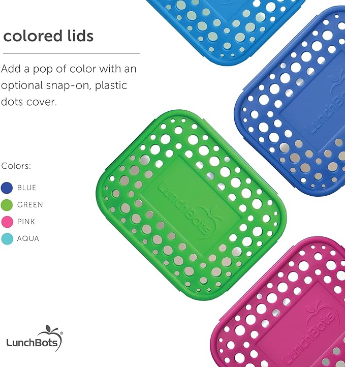 LunchBots Medium Uno Stainless Steel Sandwich Container - Open Design for Wraps - Salads or a Small Meal - Eco-Friendly - Dishwasher Safe and BPA-Free - Aqua Dots