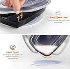 Glotoch Express 32oz 1-Compartment Black Square Food Containers with Lids, Durable BPA-Free Plastic Meal Prep Boxes, Microwave/Freezer/Dishwasher Safe, 300 Pack