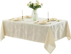 Newbridge Barcelona Luxury Damask Fabric Tablecloth, 60” Wide x 84” Rectangle, Antique White, 100% Polyester, No Iron, Soil Resistant Dining Room, Party and Banquet Table Cover