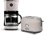 Haden 12 Cup Programmable Drip Coffee Maker Coffee Machine Bundled with Dorset 2 Slice Wide Slot Stainless Steel Toaster, Putty & Chrome