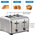 Kenmore Toaster 4 Slice - Extra Wide Slot Countertop Kitchen Appliance, Defrost Function, Grille-Pain, 9 Shade Settings, Compact Design, Easy Clean Crumb Tray, Bread Bagel, Stainless Steel