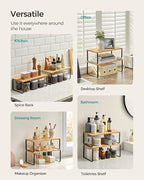 SONGMICS Cabinet Organizer Shelf, Set of 4 Kitchen Counter Shelves, Kitchen Storage, Spice Rack, Stackable, Expandable, Metal and Engineered Wood, Ink Black and Natural Beige UKCS210B01