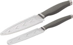Rachael Ray Cutlery Japanese Stainless Steel Knives Set with Sheaths, 6-Inch Utility Knife and 5-Inch Serrated Utility Knife, Gray