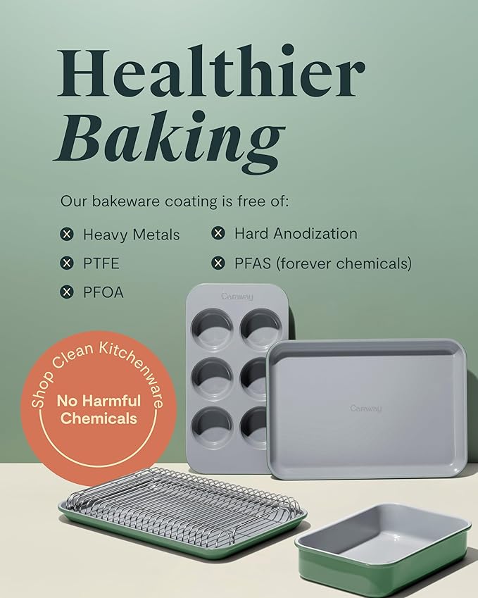 Caraway Nonstick 9” x 6.5” Small Rectangle Baking Pan – Non-Toxic, PTFE & PFOA Free – Aluminized Steel Core – Deep Ceramic Baking Pan for Casseroles, Lasagna & More - Sage