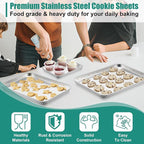 TeamFar Baking Sheet Set of 3, 16/12.5/9.3 Inch Stainless Steel Cookie Sheets Baking Pans, Metal Oven Baking Tray for Cooking Roasting Serving, Non-Toxic & Mirror Finish & Dishwasher Safe