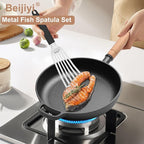 Beijiyi Stainless Steel Fish Spatula Set of 2, 13.5" & 11.7" Slotted Turner with Silicone Handle, Thin Edge, Metal Spatulas for Kitchen Use, Cooking Utensils for Flipping Fish, Burger and Grilling