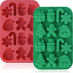 HKNMTT Christmas Silicone Chocolate Molds, 2 PCS Candy Baking Moulds, 3D Snowflake Cane Snowman Xmas Tree Gingerbread Man Santa Claus Gift Box Shape Mold for DIY Handmade Soap Candles Jello