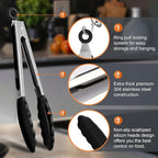 Premium Stainless Steel Heat Resistant Kitchen Tongs for cooking,set of 9" and 9" (Black),Non Scratch Silicone cooking Tong Tip for Cooking Pans,Strong Grip BBQ tongs for Grabbing Hot Food