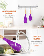 Cooking Spoon and Rice Scooper for Nonstick Cookwares, Great for Cooking and Serving Sturdy BPA-Free Matte Silicone, Wood Handle Spoon for Mixing, Scoop, and Scrape (BERRY)