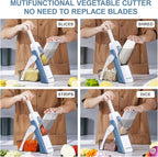 5 in 1 Safe Mandoline Slicer for Kitchen, Safe Vegetable Chopper with Paring Knife, Adjustable Thickness, Easy to Clean, Vegetable Slicer, Slicing, Strips, Shredding, Dicing, Chop (Haze Bluen)