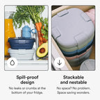 STOJO Collapsible Sandwich Box – 24oz, Reusable Food Storage Container, Silicone Bowl for Hot/Cold Food – Meal Prep, Lunch, Camping, Hiking – Dishwasher Safe (Set of 5, Denim)