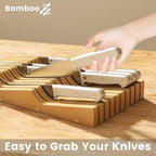 Bamboo In-Drawer Knife Block for 19 Knives(Not Included), Knife Drawer Organizer,Knife Holder Countertop,Block Knife Storage Organizer for Kitchen