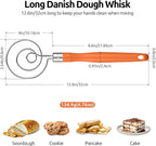 U-Taste 12.6in Danish Dough Whisk: 18/8 Stainless Steel Heavy-Duty Sourdough Mixer Tool, Food Grade Dutch Style Seamless Bread Wisk, Sturdy for Mixing, Stirring, Kneading Thick Batter (Orange)