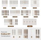 70.8" Tall Farmhouse Kitchen Pantry Cabinet with Glass Doors, Modular Storage Cabinet with 6-Tier Adjustable Shelves, White, Wooden Hutch for Kitchen, Living Room, Set of 3