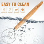 Walfos Wood Danish Dough Whisk, Wooden Sourdough Mixer With Stainless Steel Ring, Kitchen Hand Bread Whisking Tool for Cake, Pizza, Pastry, Biscuits