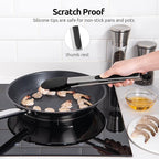 Heat Resistant Silicone Kitchen Tong: U-Taste 12 inch Large 480ºF Hot Proof Cooking Tong with Sturdy Non Stick Rubber Tips & Silicon Coated Steel Handle & Smooth Locking for Serving Grill Salad(Black)