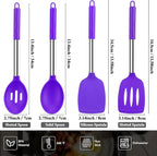 Silicone Spatula Spoon Set, 4 PCS Silicone Cooking Utensils Spatula Spoon Set with Stainless Steel Handle, BPA Free Kitchen Turners for Frying, Mixing, Serving, Draining, Turning, Stirring, Purple