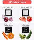 Fullstar The Original Pro Chopper - Vegetable Chopper and Spiralizer, Food Chopper with Container, Fruit Slicer, Kitchen Gadgets & Accessories, Home Essentials (4 in 1, Gray/Green)