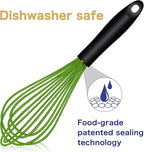 Dishwasher Safe Green Silicone Whisk, Sealed Waterproof Design Set of 3, Professional Kitchen Whisks for Cooking Non-Scratch, Silicone & Stainless Steel Whisk, Heat Resistant Balloon Egg Beater