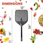 TKC Perforated Pizza Peel - 12" Metal Pizza Turner compatible with Ooni Ovens, Indoor & Outdoor Use, Durable and Heat-Resistant Handle, Lightweight Pizza Spatula (Black)
