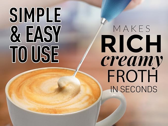 Zulay Kitchen Milk Frother Handheld Electric Whisk with AA Duracell Batteries – Durable Drink Mixer for Coffee, Lattes, Cappuccinos & More - Deep Sea