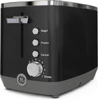 GE 2 Slice Black Stainless Steel Toaster, Extra Wide Slots for Toasting Bagels, Breads, Waffles & More, 7 Adjustable Shade Settings, Removable Crumb Tray, Countertop Kitchen Essentials, 850 Watts