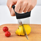 Onion Holder for Slicing, Stainless Steel Lemon Slicer Vegetable Cutter Onion Slicer Holder, Kitchen Chopper Slicing Assistant Tool for Potato Tomato Cucumber Avocados Fruits Eggs Meat