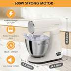 ZACME Mixers Kitchen Electric Stand Mixer 5.5QT 600W, Aluminum die casting and Gears, Dual Cooling System, Low Noise, DC Motor, LED Display and Timing Function, Tilt-head Metal Food Mixer, White
