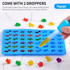 4 PCS Silicone Gummy Candy Molds, 201 Cavities Non-Stick Mini Size Gummy Bear, Dinosaur, Heart and Donut Molds with 2 Droppers for Small Hard Candies, Jello, Chocolates