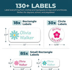 Personalized Daycare Name Labels for Kids (130 Labels) - Custom Waterproof Name Stickers for Clothing Tags, Water Bottles, Lunch Boxes and School Supplies (Flowers)