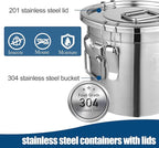 304 Stainless Steel Airtight Canister, 3.17Gal/405oz/12L Airtight Food Storage Container with Lid Lock Clips, Flour Container Metal Bucket Food Storage Container for Rice, Flour, Grain, Coffee Bean