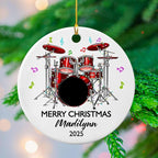 Personalized Drum Set Ceramic Christmas Ornament 2025, Customized Text Year Name Drummer Keepsake Ornaments Gift for Women Men Friend Daughter Son, Drumming Drum Set Ceramic Ornament for Appreciation