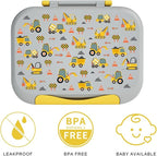 Prints Leak-Proof XL Lunch Box - Reusable 3-Compartment Containers Bento Box for meal Prepping;5-Cup Capacity for Adults & Ages 8+, BPA-Free, Dishwasher Safe (Yellow - Trucks)