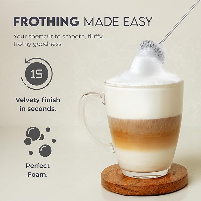 Zulay Powerful Milk Frother Wand - Mini Handheld Stainless Steel - Battery Operated Drink Mixer for Coffee, Lattes, Cappuccino, Matcha - FrothMate Gift - Black