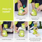 X Home Rotary Cheese Grater for Kitchen, Shredder with 3 Interchangeable Blades, Rotary Grater with Handle and Strong Suction Base, for Vegetables, Fruit, Nuts, Easy to Use and Clean, Green