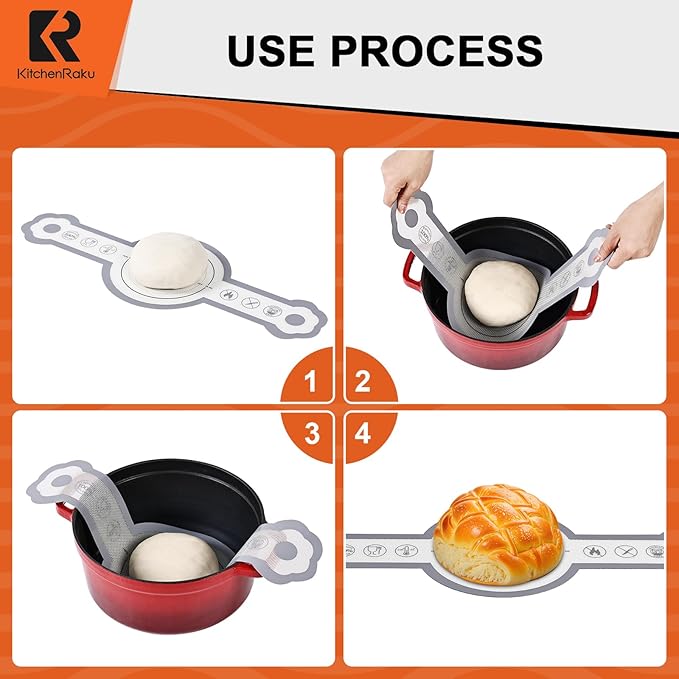Cook's Aid 2 Pcs Silicone Bread Sling for Dutch Oven, Non-Stick Bread Baking Mat Set, Reusable Sourdough Bread Sling with Long Handles for Easier Transfer for Dough