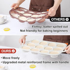 CAKETIME 3 Pack Silicone Bakeware Set, Metal Reinforced Frame Silicone Muffin Pans for Baking Nonstick with Handle,12 & 24 Cup Muffin Pans and 12-Cup Mini Loaf Pan, BPA Free