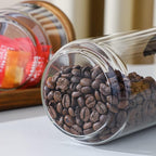 Glass Storage Jars with Wooden Lid Set of 3, 44 OZ High Borosilicate Glass Containers Kitchen Food Canisters s for Coffee Beans/Sugar/Noodles/Nuts/Cookies/Pasta